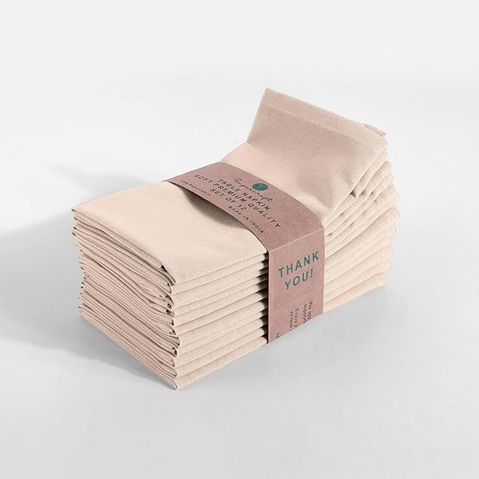 Fingercraft Cloth Napkins, Cotton Linen Blend Napkins Cloth Washable 12 Pack Premium Quality for Parties, Christmas, Thanksgiving, Weddings, Mitered Corner Dinner Napkin for Every Day Use Peach