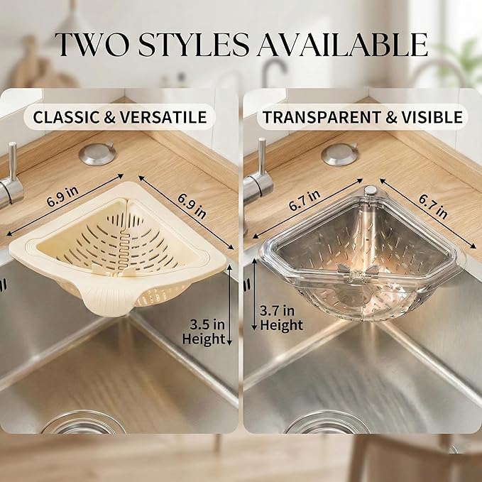 Triangular Draining Basket for Sink, Magnetic Corner Sink Strainer Basket, Touch-Free Food Catcher For Kitchen Sink (Green)