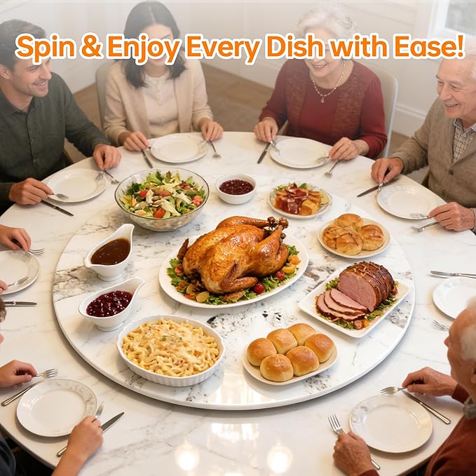 Lazy Susan Turntable 23.6 Inch-360°Silent Rotating Anti-Slip Serving Tray,Heavy Duty Centerpiece for Kitchen, Dining & Coffee Table-Brown Modern Design with Non-Slip Base