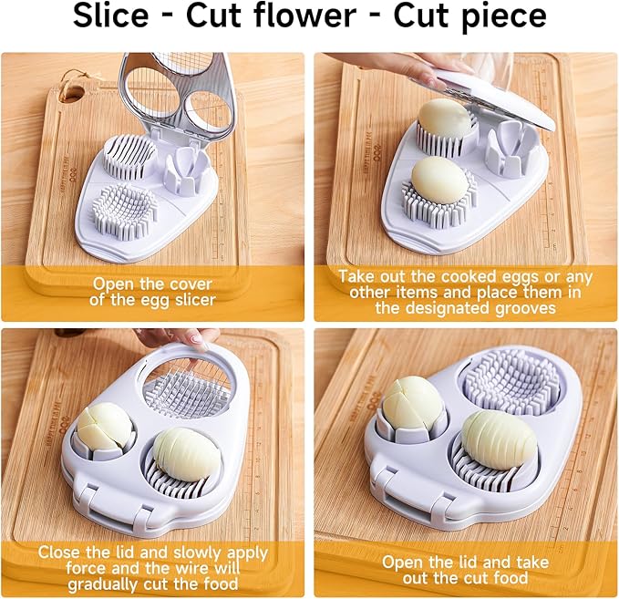 3-In-1 Egg Slicer for Hard Boiled Eggs - Stainless Steel Multipurpose Egg Cutter, Ideal Three Way Egg Slicer & Kitchen Chopper Tool for Strawberry, Mushroom, Grape, Tomato
