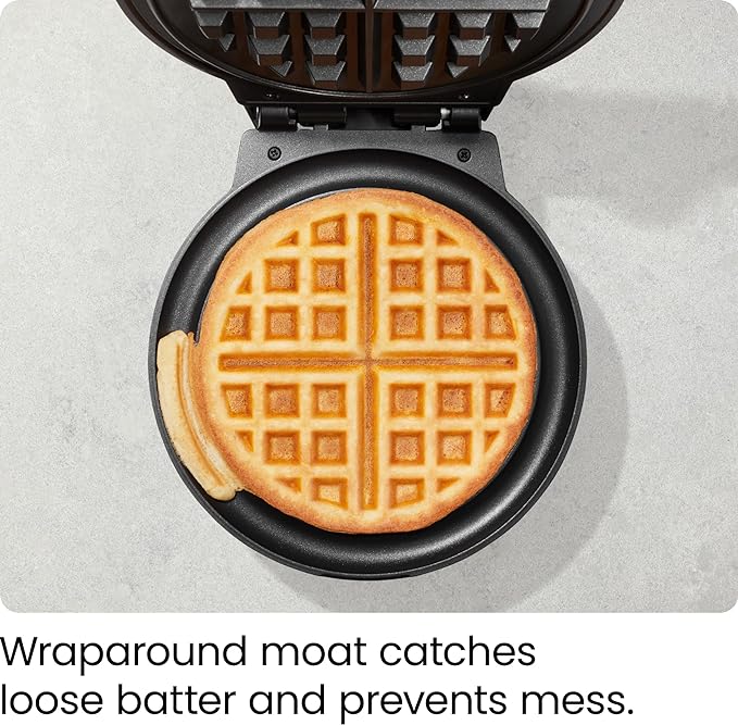 Chefman Anti-Overflow Belgian Waffle Maker w/Shade Selector, Temperature Control Mess Free Moat, Round Iron w/Nonstick Plates & Cool Touch Handle, Measuring Cup Included, Red