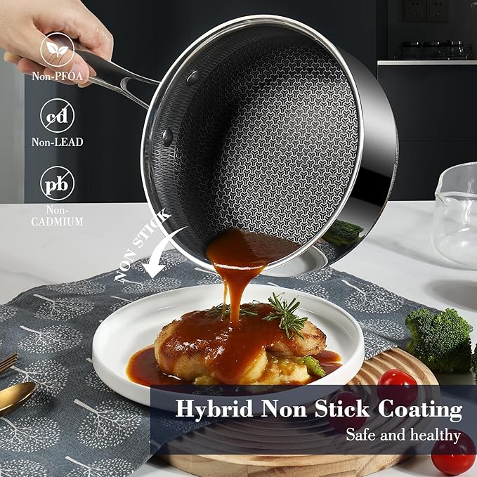 Non Stick Pot and Pan Set 8 Pieces, 1.5 QT, 2 QT Saucepan & 5.2 Quart Stock Pot Set with Matching Tempered Glass Lid Double Trivets, Dishwasher & Oven Safe Up to 500℉ Compatible with All Cooktops