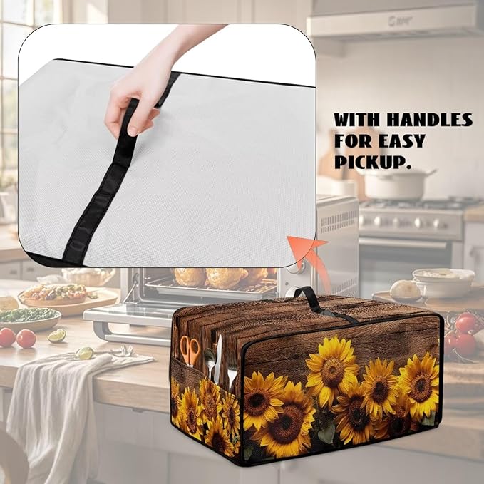 Doojoayie Sunflower Toaster Cover 6 Slice Kitchen Appliance Covers 19.7"x16"x 10" Small Appliance Dust Protector with Top Handle Easy to Storange
