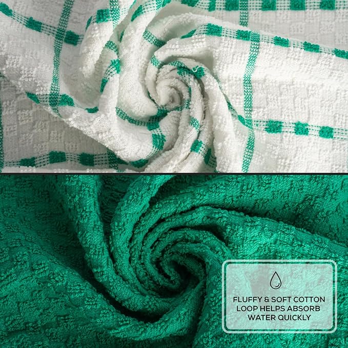GOLD TEXTILES Kitchen Towels 12 Pack Premium 100% Cotton Dish Towels for Kitchen (15 x 25 Inches) Super Soft & Absorbent Hand Towels for Drying Dishes- Reusable (Green)