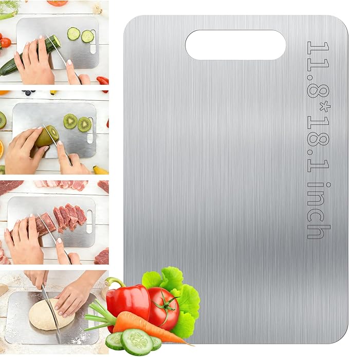 Titanium Cutting Board - 2026 New Upgrade 100% Pure Titanium Cutting Boards for Kitchen Double Sided Non Toxic Titanware Cutting Board,Hygiene Durable Dishwasher Safe Chopping Board(18.1" x 11.8")