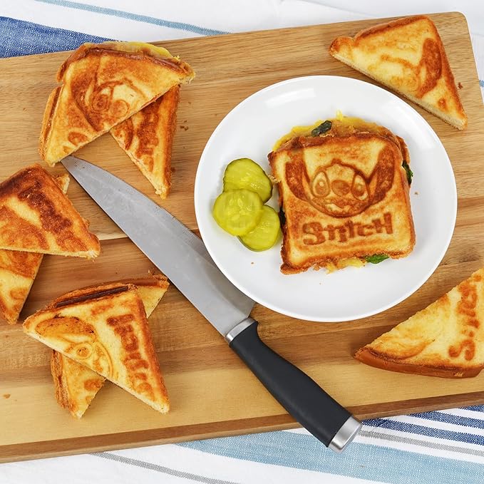 Select Brands Disney Lilo & Stitch Sun Sand Sea Grilled Cheese Sandwich Maker - Kitchen Appliances - Ceramic Nonstick Cooking Plates - Panini Press - Imprints Stitch Image - Dual Sandwich Machine