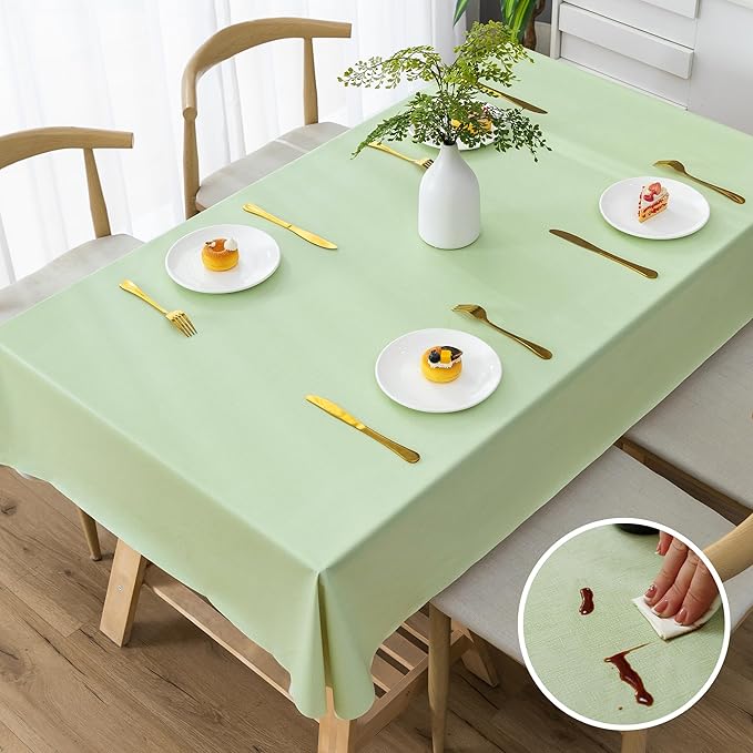 Rectangle Table Cloth,100% Waterproof Tablecloth Oil Proof Spill Proof Vinyl Table Cloth, Wipe Clean Plastic Table Cover for Dining, Camping, Indoor and Outdoor 54" x 84",Green