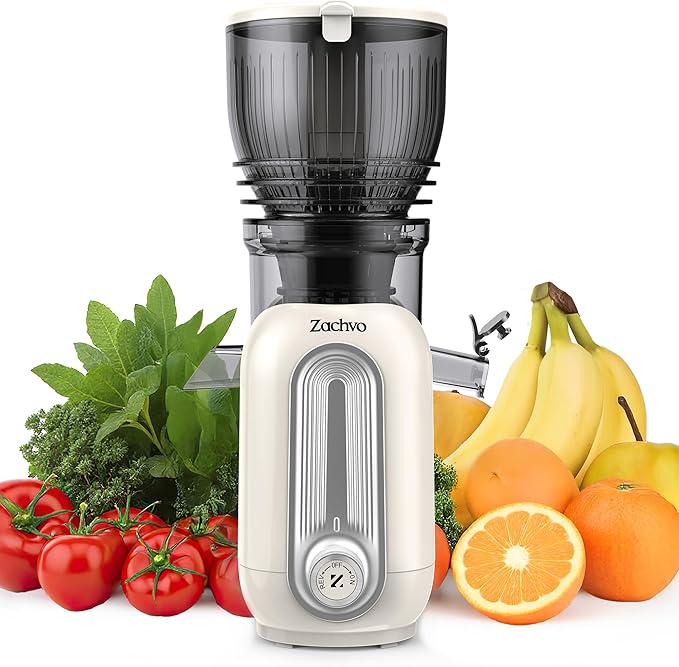 Zachvo Cold Press Juicer Machines, 5.8" Large Feed Chute Slow Masticating Juice Maker for Whole Vegetable and Fruit, Easy to Clean, 300W High Juice Yield - MP-802M (White)
