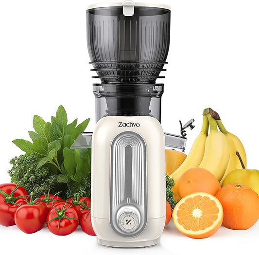 Zachvo Cold Press Juicer Machines, 5.8" Large Feed Chute Slow Masticating Juice Maker for Whole Vegetable and Fruit, Easy to Clean, 300W High Juice Yield - MP-802M (White)