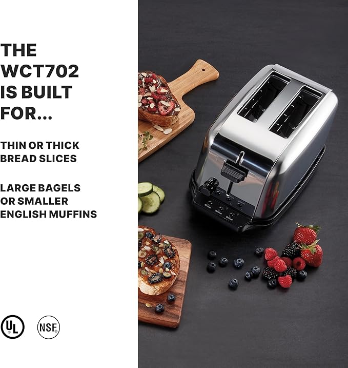 Waring Commercial WCT702 2-Slice Commercial Light Duty Pop-Up Toaster, 120V, 5-15 Phase Plug, Silver, 2-Compartment