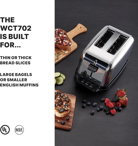 Waring Commercial WCT702 2-Slice Commercial Light Duty Pop-Up Toaster, 120V, 5-15 Phase Plug, Silver, 2-Compartment
