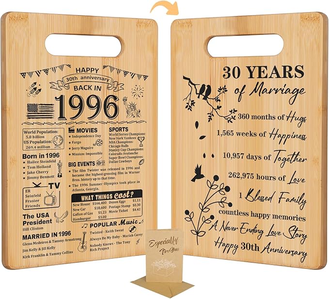 30th Wedding Anniversary for Women Men,Back In 1996&30 Years of Marriage Double sided Cutting Board Gift for Her Him,best 30 years anniversary Decorations for couple