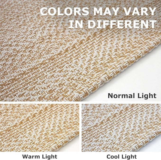 IOHOUZE Washable Runner Rug 2x12 Non Slip Rubber Backed Extra Long Hallway Runner Entryway Runner Indoor, Kitchen Rug Woven Cotton Carpet for Hall Entrance Stair, Warm Beige/Orange/Apricot