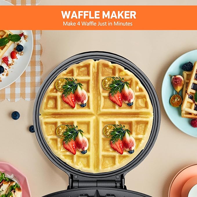 Waffle Maker, 8'' Round Classic Waffle Maker Machine, 1000W Fast Heating, Non-Stick Waffle Irons, Easy to Clean, Indicator Lights, Perfect for Breakfast
