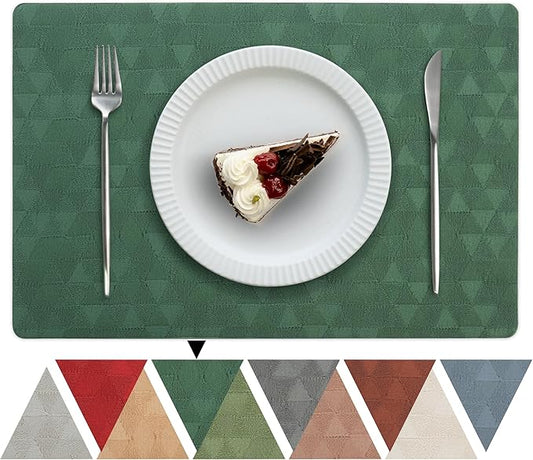 Jovono Faux Leather Placemats Set of 4, 17.8"x11.8", Waterproof & Oil-Proof Table Mats, Easy-Clean Washable Kitchen Place Mats for Dining Table, Fabric Texture, Green Mat