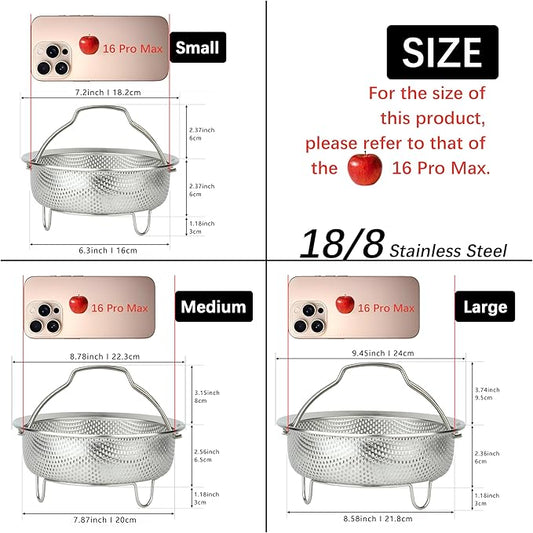 Stainless Steel Steamer Basket - Vegetable & Dumpling Steamer Insert for Pots, Instant Pot Accessories with Handles & Feet, Multi-Purpose Mesh Strainer for Cooking, Fruits (Silvery, Small)