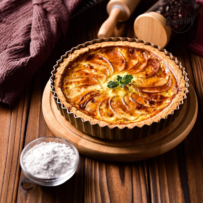 Bakeley 8-Inch Non-Stick Round Tart Pan with Removable Loose Bottom, Quiche Pan for Oven Baking (Champagne Gold)