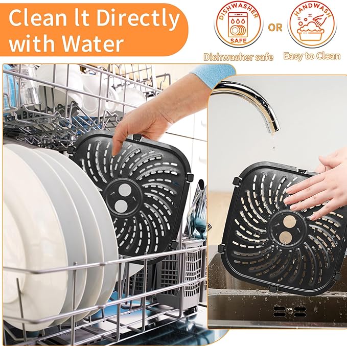 GWYXC Air Fryer Grill Pan for PowerXL Vortex Pro 6 QT Air Fryer, Oval Nonstick 8.67''*8.67''Air Fryer Accessories Replacement Parts Rack Tray Basket Crisper Plate with Rubber Bumpers,Dishwasher Safe