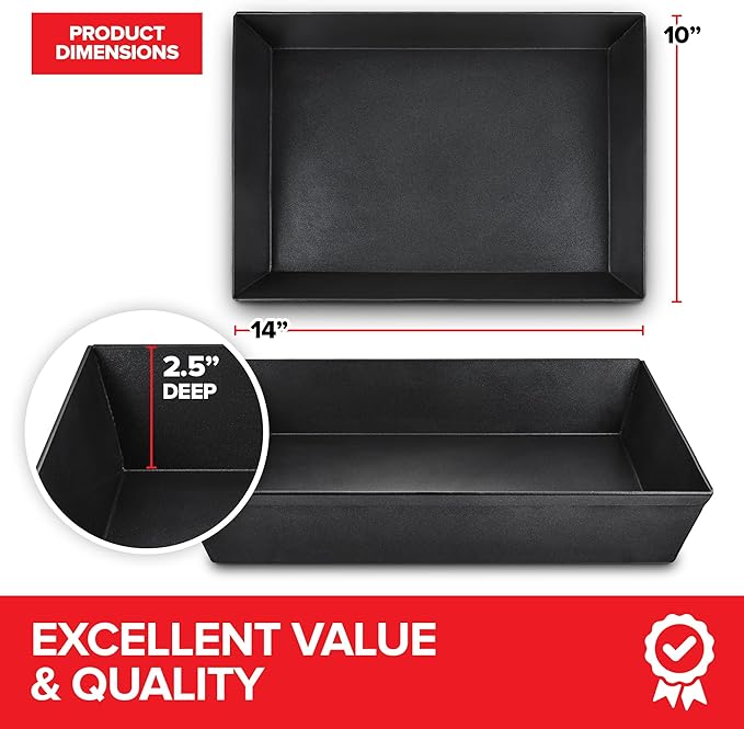 10x14 Detroit Style Pizza Pan – Non-Stick Coated Deep Dish Aluminum Pan for Focaccia, Sicilian Bread, Baking Brownies, Chicago Deep Dish Pizza, Rectangle Pizza Pan for Oven, Heavy Duty Bakeware