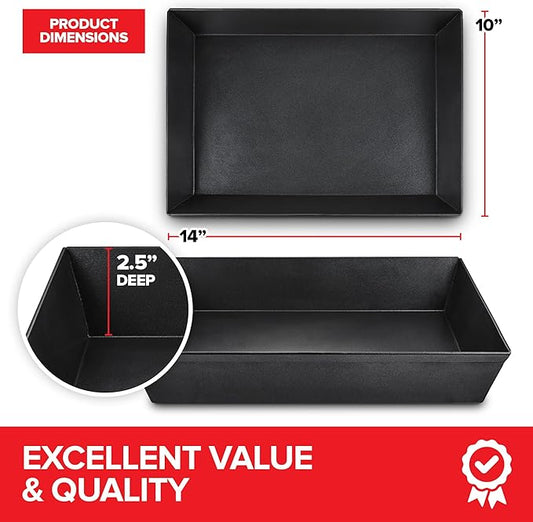 10x14 Detroit Style Pizza Pan – Non-Stick Coated Deep Dish Aluminum Pan for Focaccia, Sicilian Bread, Baking Brownies, Chicago Deep Dish Pizza, Rectangle Pizza Pan for Oven, Heavy Duty Bakeware
