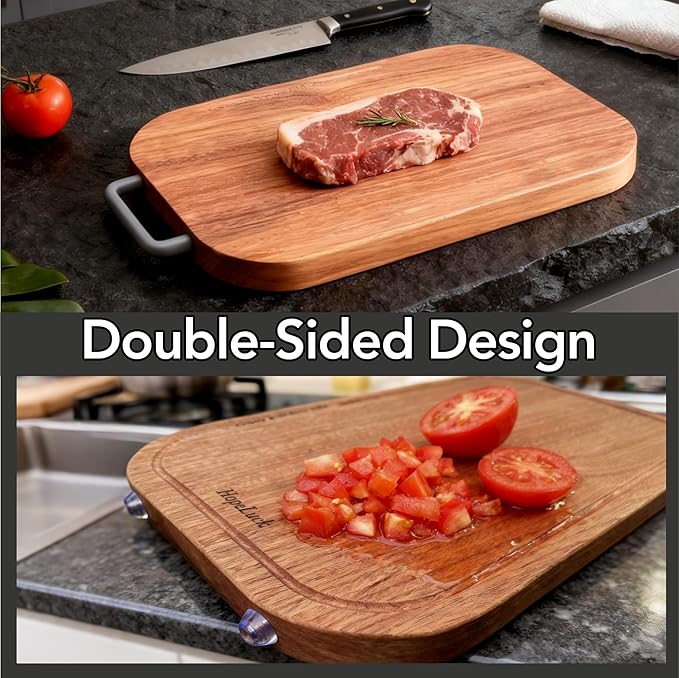 Wood Cutting Board, Solid Ebony Wooden Cutting Boards for Kitchen, Double-Sided Butcher Block with Juice Groove, Non-Slip Feet, 1" Thick Chopping Board for Meat And Vegetables (1, 14.5"×9.5")