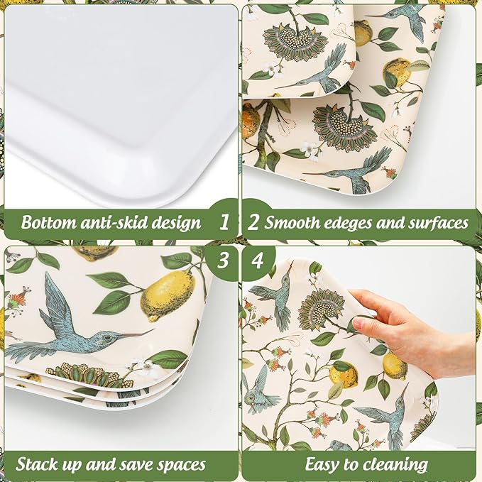 3Pcs Lemon Bird Serving Tray Summer Vintage Melamine Charcuterie Board Cheese Appetizer Board Snack Serving Platter for Home Party Food Supplies