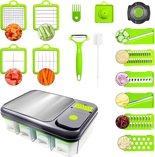 15-in-1 Vegetable Chopper & Slicer Set – Multifunctional Food Chopper with Container, Mandoline Slicer, Dicer, Grater, Peeler & Cleaning Tools – Kitchen Gadget for Onions, Carrots, Potatoes, Fruits