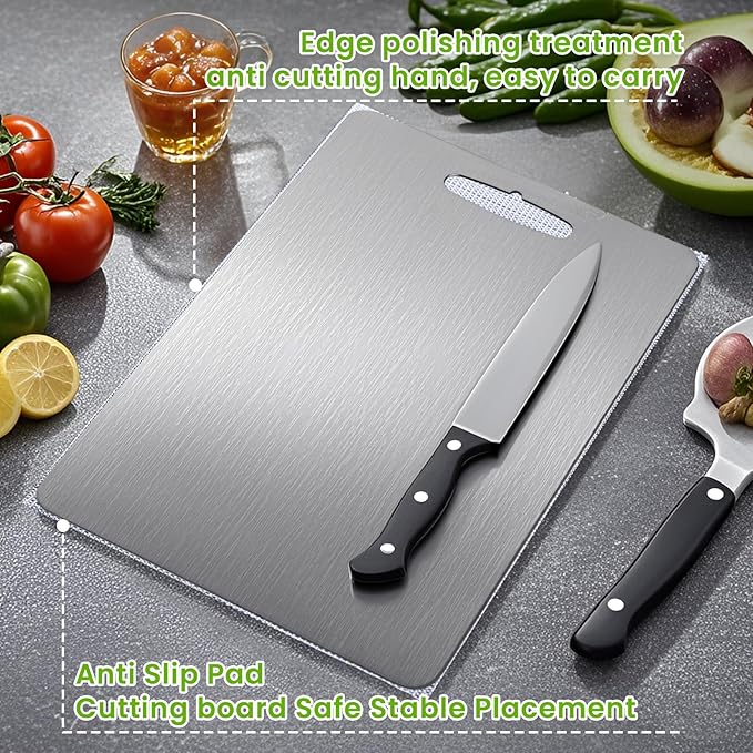 Titanium Cutting Board, 2025 New Upgrade 100% Pure Titanium Cutting Boards for Kitchen, Hygiene & Durability Non Stick Chopping Board, Double sided Cutting Mat, Easy to Clean (18 * 12)