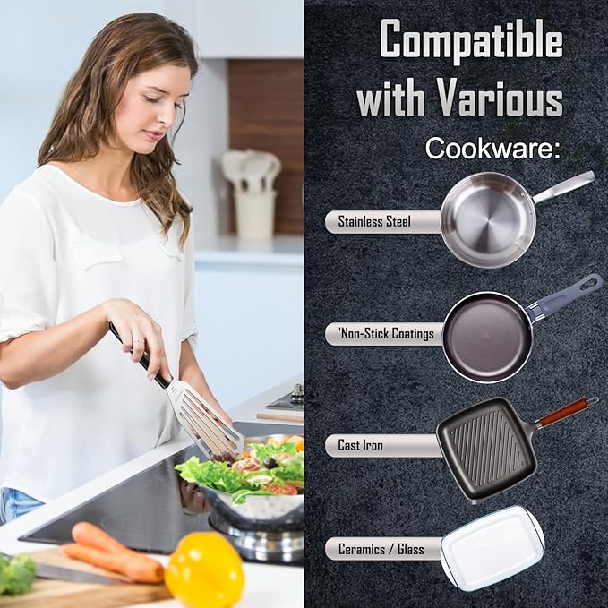 2 Pack Fish Spatula Stainless Steel, Flexible Fish Turner Spatula Perfect for Flipping Eggs, Burgers and Baking, Durable Lightweight Metal Kitchen Slotted Turner for Cooking & BBQ, Christmas gifts