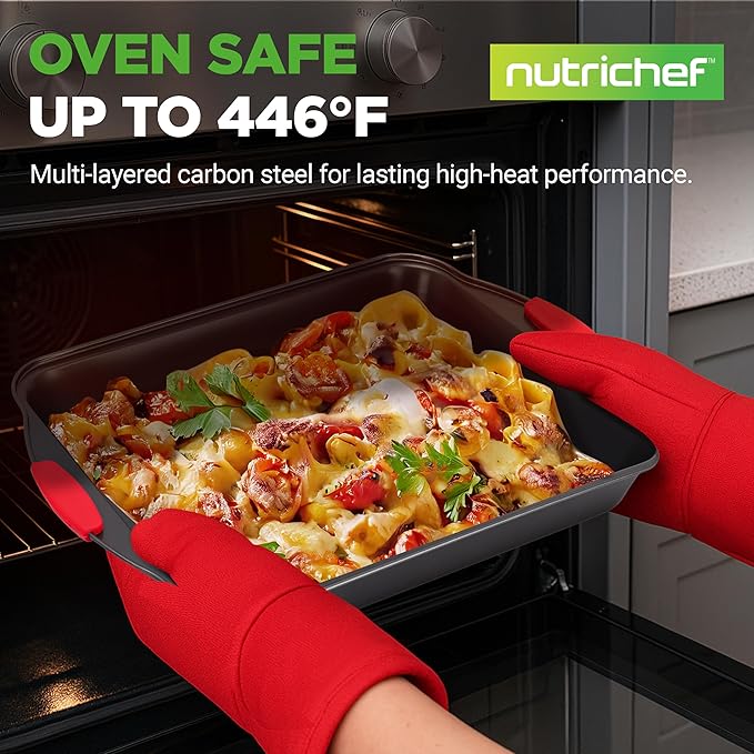 NutriChef Baking Set - 6 Piece Bakeware with Nonstick Carbon Steel for Easy Release and Cleanup, Durable and Versatile Design, Includes Cookie Sheet, Loaf Pan, Muffin Tin & More