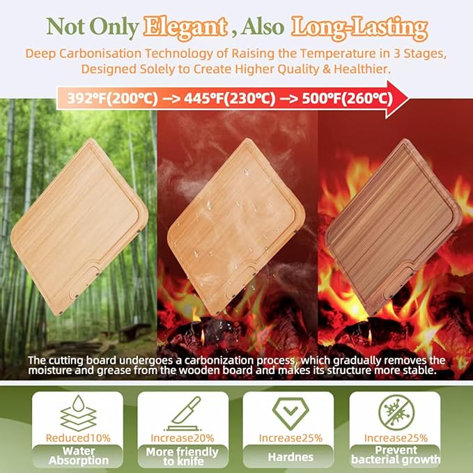 XL Bamboo Cutting Board with Innovative Stand - Durable Double Sided Chopping Board with Juice Groove & Handle for Meal Prep, Meat, Fruit, Charcuterie Serving, Eco-Friendly Healthy Kitchen Gift