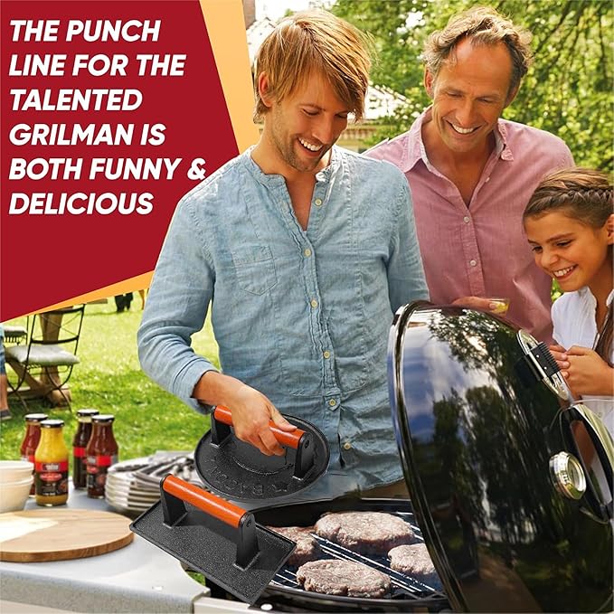 Burger Press with Professional Heavy Duty Cast Iron for Blackstone Griddle Grill,Smashburger, Bacon, Ground Beef Meat, Steak, Sausage, Sandwich Cooking【7.2 inch Round】