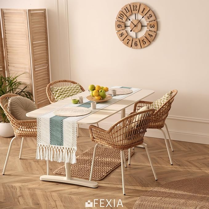 FEXIA Sage Green Table Runner 72 Inches Long with Tassels Boho for Easter Decor Macrame Farmhouse Table Runners for Home Decor Party Bohemian Rustic Bridal Shower Dining Decorations(12x72 Inches)