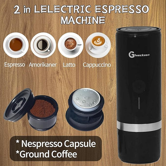 Glueckzeit Electric espresso machine that doesn't require a manual press pressure extraction fragrant espresso, No heating,compatible with NS capsules and ground coffee powder Black
