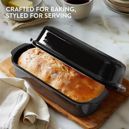 Navaris Bread Pan with Lid - Ceramic Bakeware Tin for Baking Homemade Sourdough Loaves - Stoneware Loaf Pans or Cake Dishes for Oven - Dishwasher Safe Tins - 13.3 x 5.5(34 x 14cm)