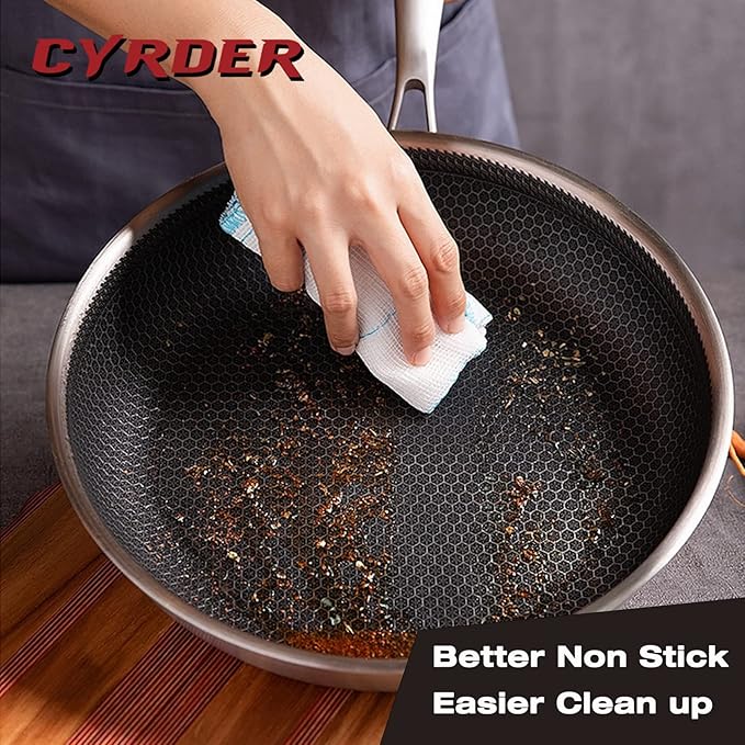 Cyrder Hybrid 13.5Inch Stainless Steel Pan, PFOA Free Non-Stick Wok, Dishwasher Oven Safe, Stay Cool Handle Skillet, Works with Induction Cooktop/Ceramic/Gas/Electric Stove