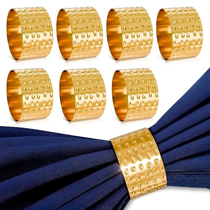 Easter Gold Napkin Rings - Hammered Gold Napkin Rings Set of 8-1.8"x1.1" Sturdy & Reusable Metal Napkin Ring Holders for Weddings & Holiday Dinners, Festive Easter Table Decor, Stylish Gifts for Hosts