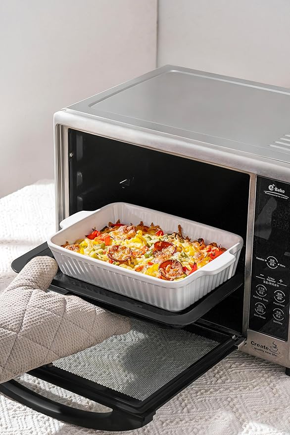 Casserole Dishes for Oven - Ceramic Bakeware Sets of 4, Rectangular Baking Deep Dishes with Handles, Lasagna Pans for Kitchen Cooking & Housewarming, White