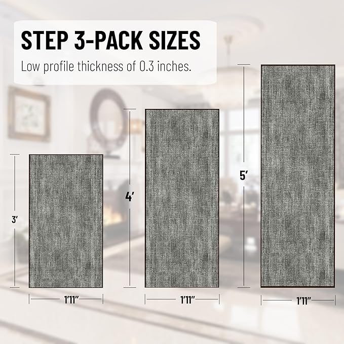 Ottomanson 3-Piece Kitchen Rug Set - Non Slip Runner & Washable Mat - 1'11" x 3' + 1'11" x 4' + 1'11"' x 5' - Durable, Stain Resistant for Entryway, Bedroom and Bathroom, Solid Brown