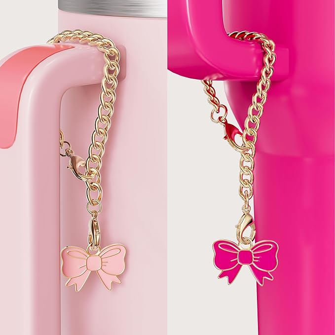 Compatible with Stanley Cup Accessories - 4Pcs 10mm Cute Bow Straw Topper Compatible with Stanley Cup Straw Cover Cap, 2pcs Bow Charms for Stanley 30&40 Oz Tumbler with Handle