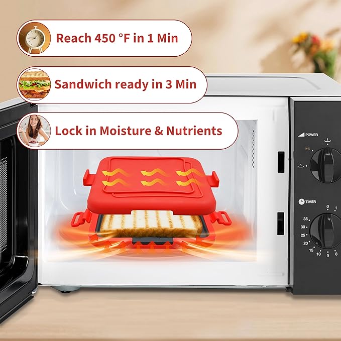 Microwave Toaster & Sandwich Maker(<5 Min)|Microwave Panini Press, Grilled Cheese & Toastie Maker | RV Essential | Fast Cooking for Home, Office, Dorm | Dishwasher Safe Microwave Cookware