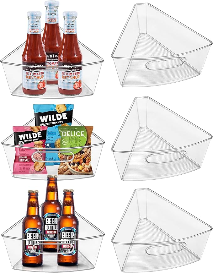Lazy Susan Organizer Bins for 32"-33" Diameter Corner Cabinet Lazy Susan, 6 Pack, Clear Plastic Cabinet and Pantry Storage Bin, 1/8 Wedge-Food Safe, BPA Free