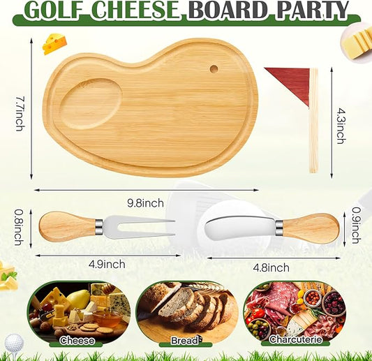 Ziliny Golf Cheese Board Gift Set Party Favor Prizes Charcuterie Wood Board with Knives and Box Father Day Gift for Dad Grandpa Party Tournament Game (9.8" x 7.7", Bamboo Color)