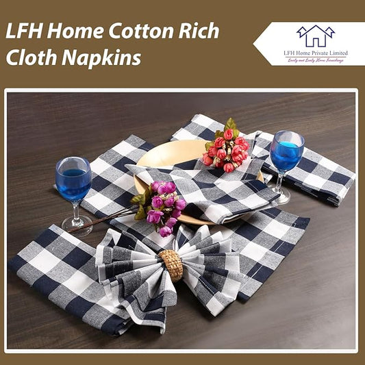 LFH Home 100% Cotton Cloth Reusable Dinner Napkins Set of 12 Washable Soft Decorative Buffalo Plaid Gingham and Checkered Table Napkins for Holidays Wedding Farmhouse Decor 18x18 Inch-Navy Blue&White