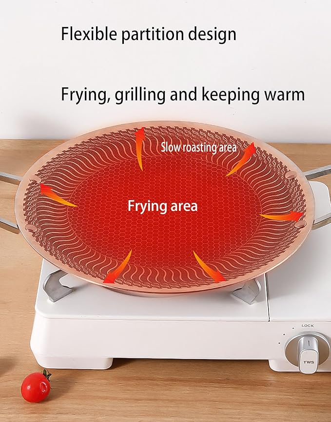 Korean Grill Pan,Nonstick Round Griddle Grill Pan for Korean BBQ Nonstick Round Griddle Grill Pan, Portable Round Cast Stainless Steel Skillet with Handle for Indoor or Outdoor Grilling,14.9 in