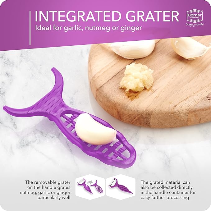 Börner by Reston Lloyd Vegetable Peeler, Garnish Knife, Nutmeg/Garlic Grater, Made in Germany, Purple