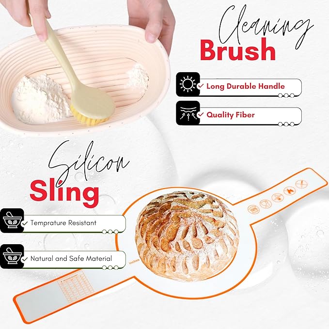 Sourdough Starter Kit | Complete 36Pcs All-in-One Bread Kit for Beginners & Bakers | Natural Rattan Proofing Baskets with 34oz Glass Starter Jar & Full Accessories | Gift for Women, Wives & Moms