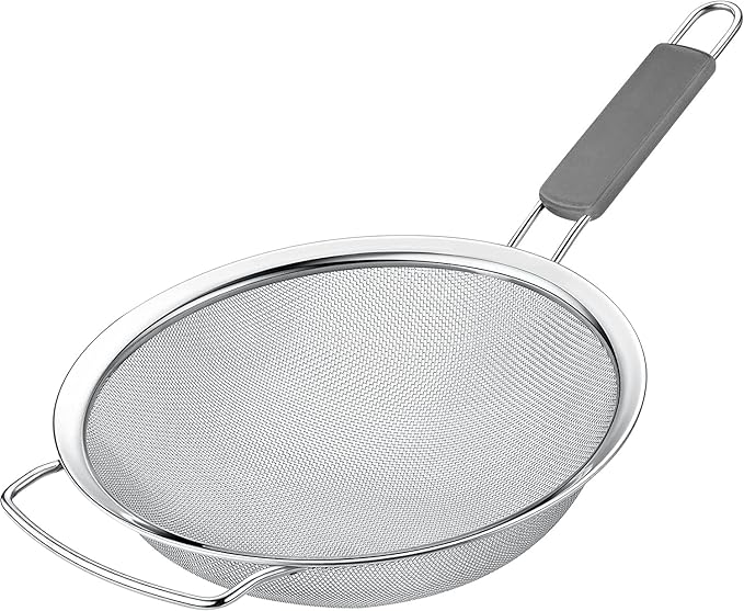 9" Large Extra Fine Mesh Strainer with Thermo Plastic Rubber Handle - Sieve Fine Mesh Stainless Steel - Ideal to Strain Pasta, Quinoa and Rice