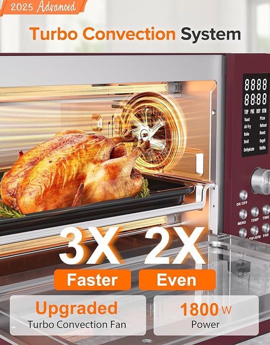 Nuwave Bravo Pro Smart Air Fryer Toaster Oven Combo, 10-in-1 Functions with Quicker & Even Crisp Technology, 1800W, 50-450°F, PFAS-Free, 21QT, Cinnamon