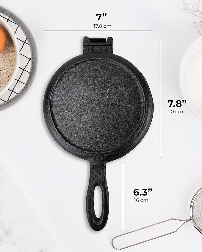 Cast Iron Waffle Maker Stove Top Bundle (5-Pieces) for Camping Grill or Stove Top